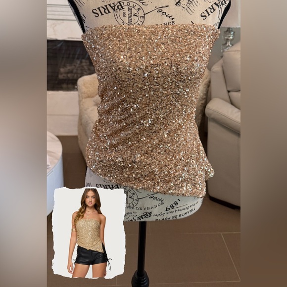 Edikted Tops - 🆕 with tag ~ Edikted Sequin Asymmetric Slit Strapless Top